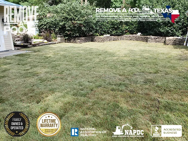 Sod Installation - Laying down new sod over the filled pool area. - Remove A Pool Dallas Fort-Worth Texas - Remove A Pool DFW