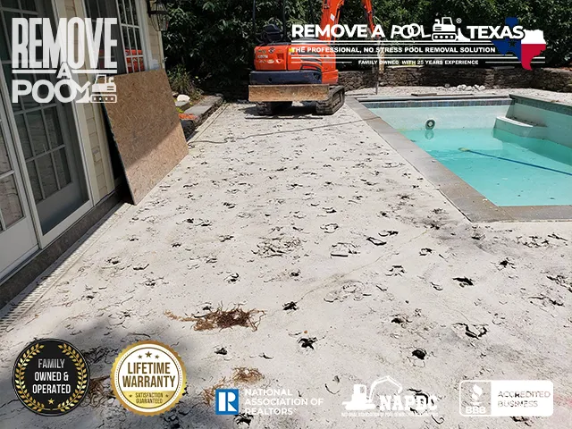 Prepping for Demolition - Preparing the pool deck area for demolition. - Remove A Pool Dallas Fort-Worth Texas - Remove A Pool DFW