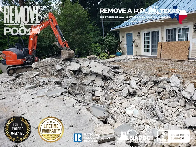 Deck Demolition - Breaking down the concrete deck around the pool. - Remove A Pool Dallas Fort-Worth Texas - Remove A Pool DFW