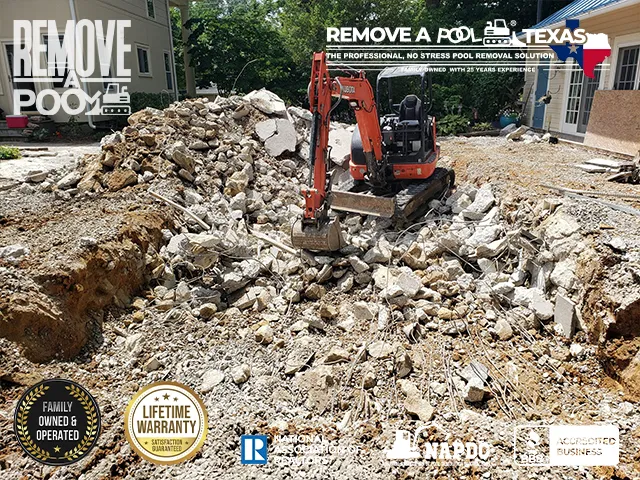 Pool Structure Removal - Excavating and removing the pool structure. - Remove A Pool Dallas Fort-Worth Texas - Remove A Pool DFW