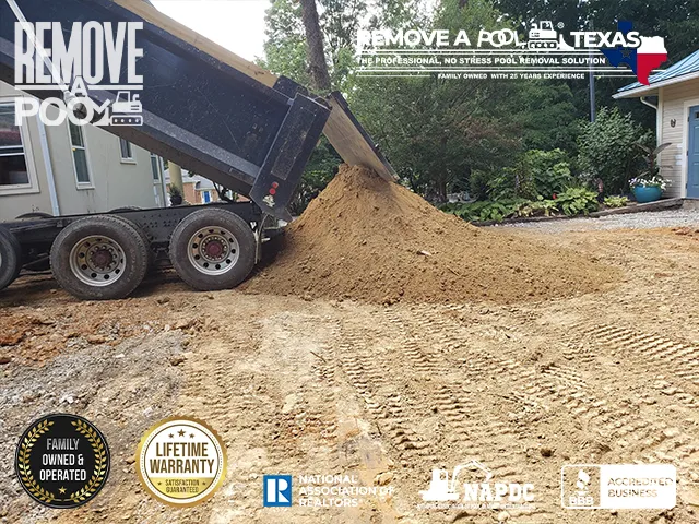 Filling the Excavation - Filling the removed pool area with clean fill dirt. - Remove A Pool Dallas Fort-Worth Texas - Remove A Pool DFW