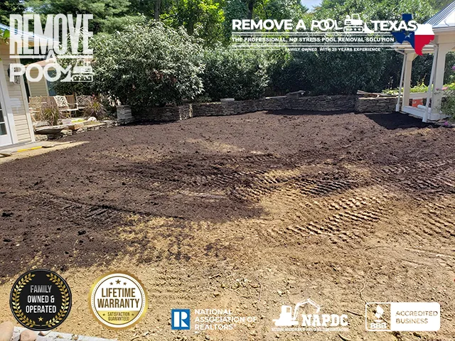 Final Topsoil Layer - Final layer of topsoil spread over the area. - Remove A Pool Dallas Fort-Worth Texas - Remove A Pool DFW