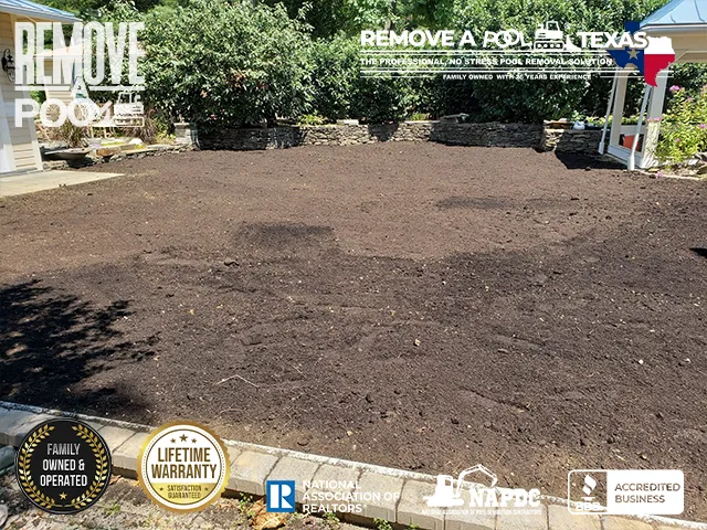 Preparing for Grass - Leveling the area and preparing it for sod installation. - Remove A Pool Dallas Fort-Worth Texas - Remove A Pool DFW